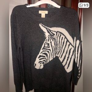 Cashmere 2-ply Peck & Peck Charcoal Zebra Graphic Sweater large